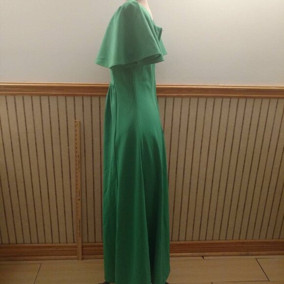 Vintage 70s Maxi Dress Green Size 13/14 Formal Plunge Neckline - Picture 5 of 11